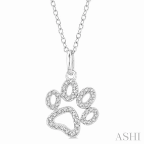 1/6 Ctw Open Dog Paw Petite Round Cut Diamond Fashion Pendant With Chain in 10K White Gold Fashionable Accessory Sweet Touch