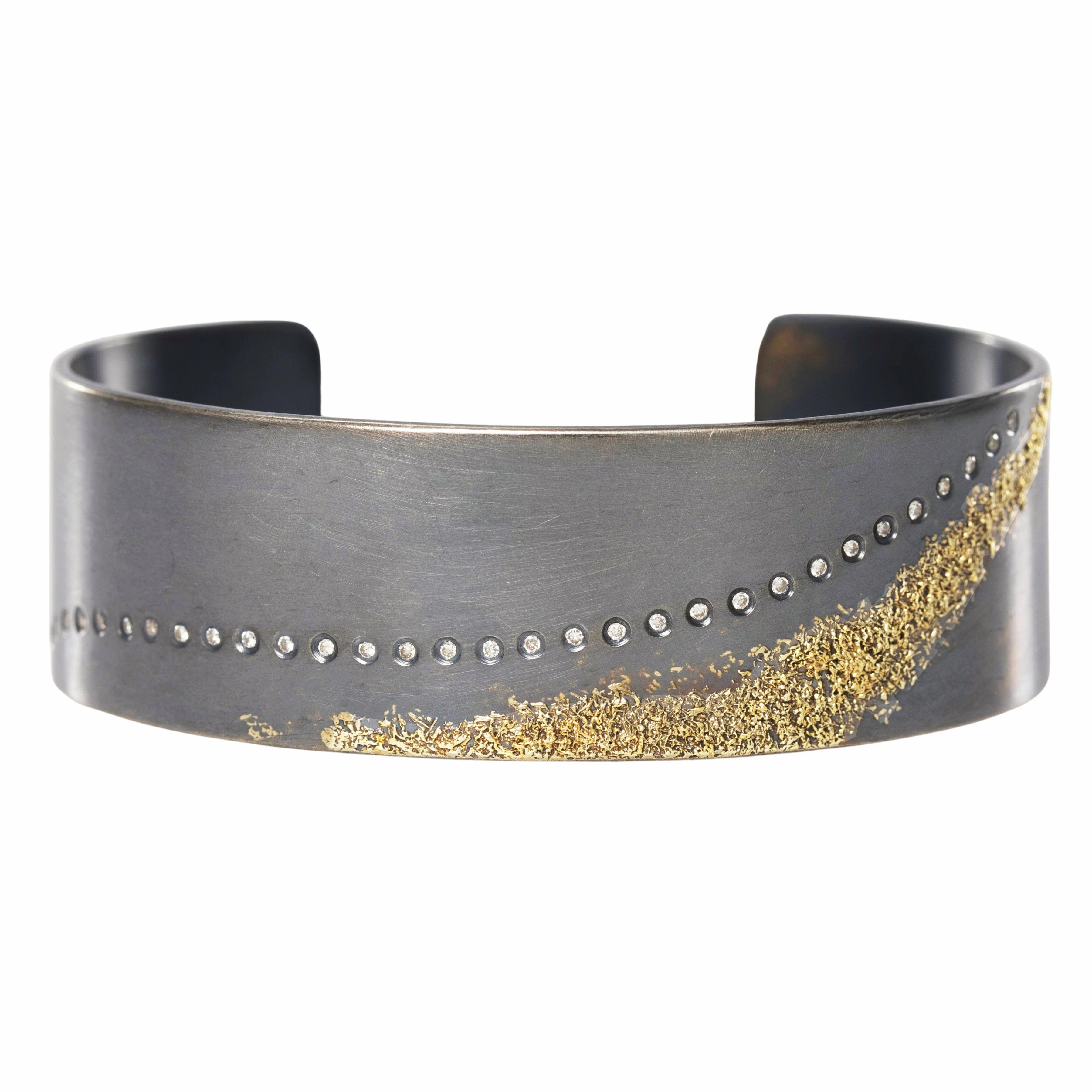 Slice Diamond Cuff 3.0 (no back rails) - 22k Gold, Oxidized Silver   Reclaimed Diamonds Exquisite Stones Charming Features