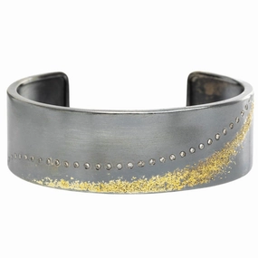 Graceful Vibe Lustrous Detail Slice Diamond Cuff - 22k Gold, Oxidized Silver   Reclaimed Diamonds