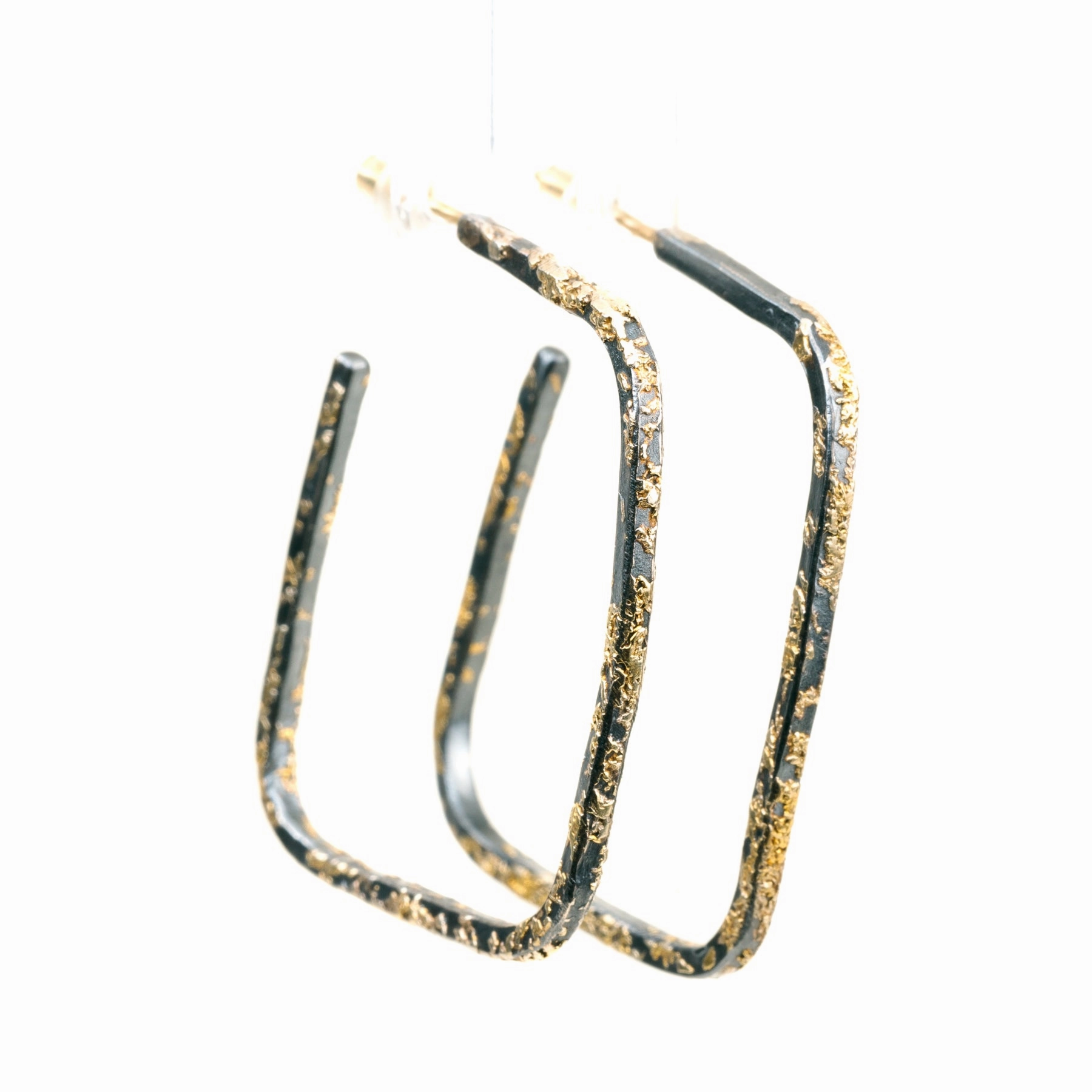 Slice Square Hoops - 22k/18k Gold   Oxidized Silver Red Dress