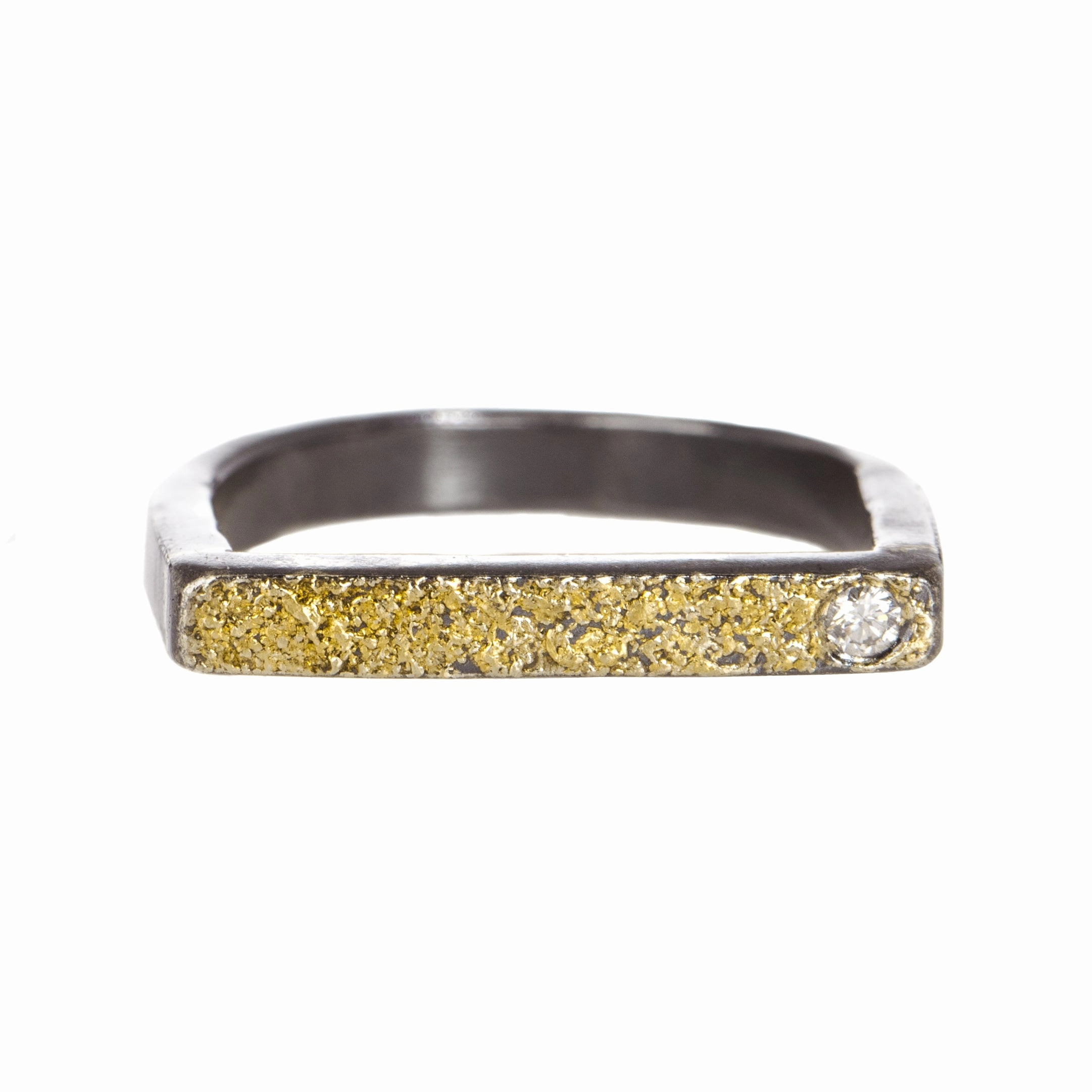 Slice Stacking Rings - 22k/18k Gold, Oxidized Silver   Reclaimed Brilliant Diamonds Glowing Detail Lustrous Highlight