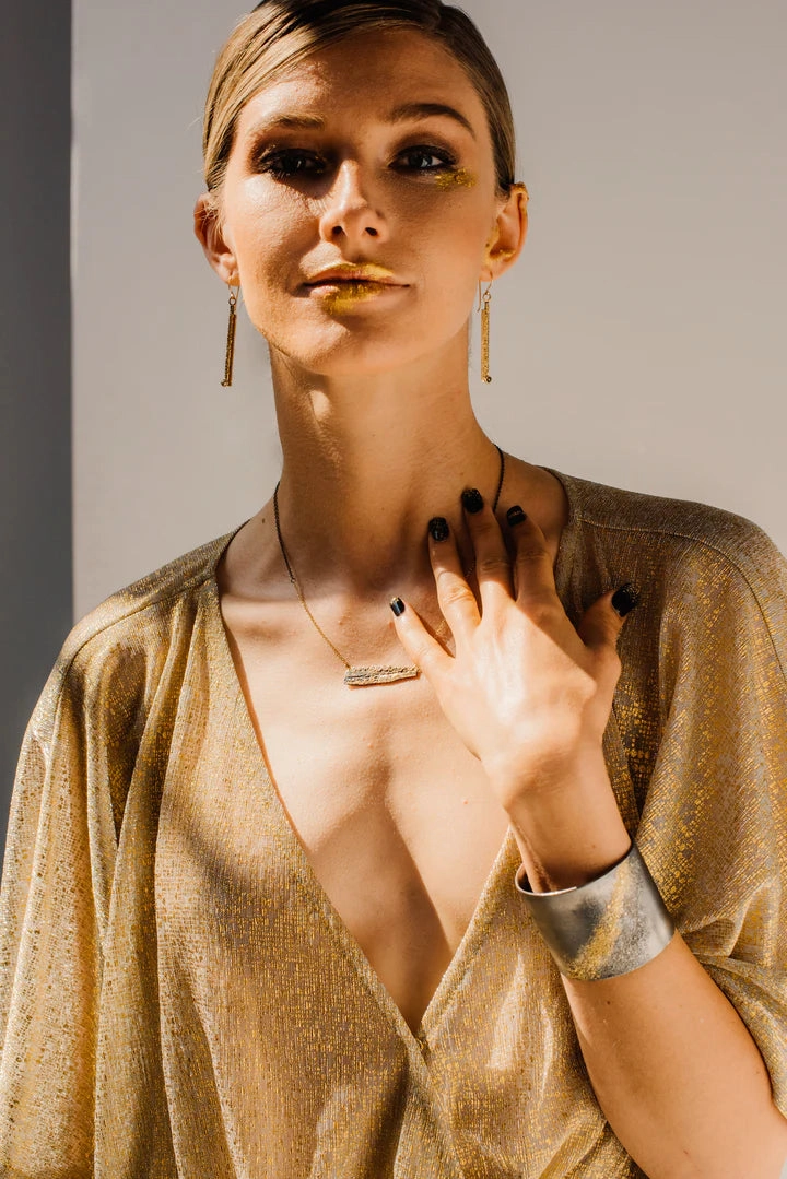 Slice Statement Cuff - 22k Gold   Oxidized Silver Cool Spark