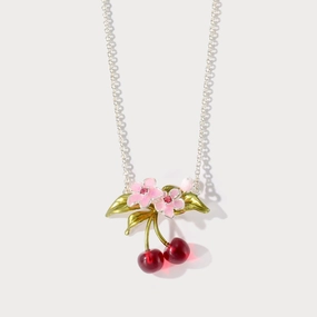Sliver Flower Cherry Necklace Eye-Catching Detail Signature Edge