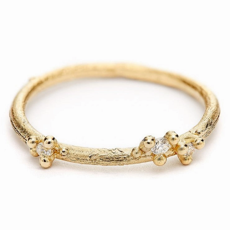 Radiant Shine Finish Unique Creation Small Asymmetric Diamond Encrusted Band - 14k Gold   Diamonds