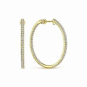 Sparkling Appearance Polished Essential 14ky Inside-Out Deamond Hoop Earrings