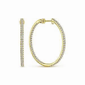 Sparkling Appearance Polished Essential 14ky Inside-Out Deamond Hoop Earrings