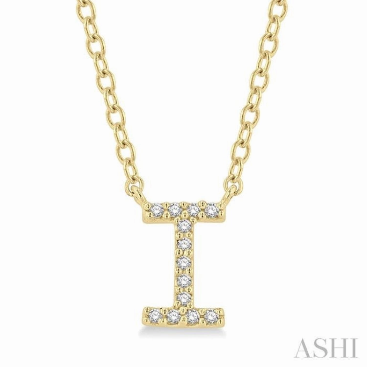 Gemmed Jewelry For Her 1/20 Ctw Initial 'I' Round Cut Diamond Pendant With Chain in 10K Yellow Gold