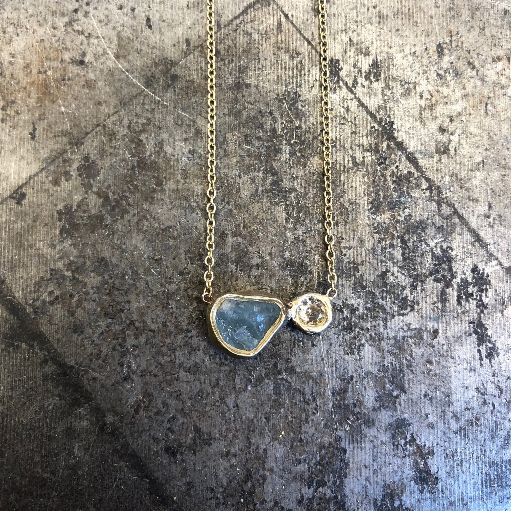 Chic Shine Moon & Stars Pendant - 14k Gold, Aquamarine   White Sapphire