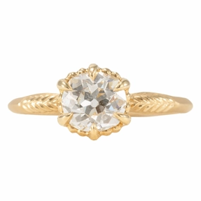 Evergreen Solitaire Engagement Ring - 18K Yellow Gold   1.04 ctw Antique Old Mine Cut Diamond (SI2/J) Refined Texture
