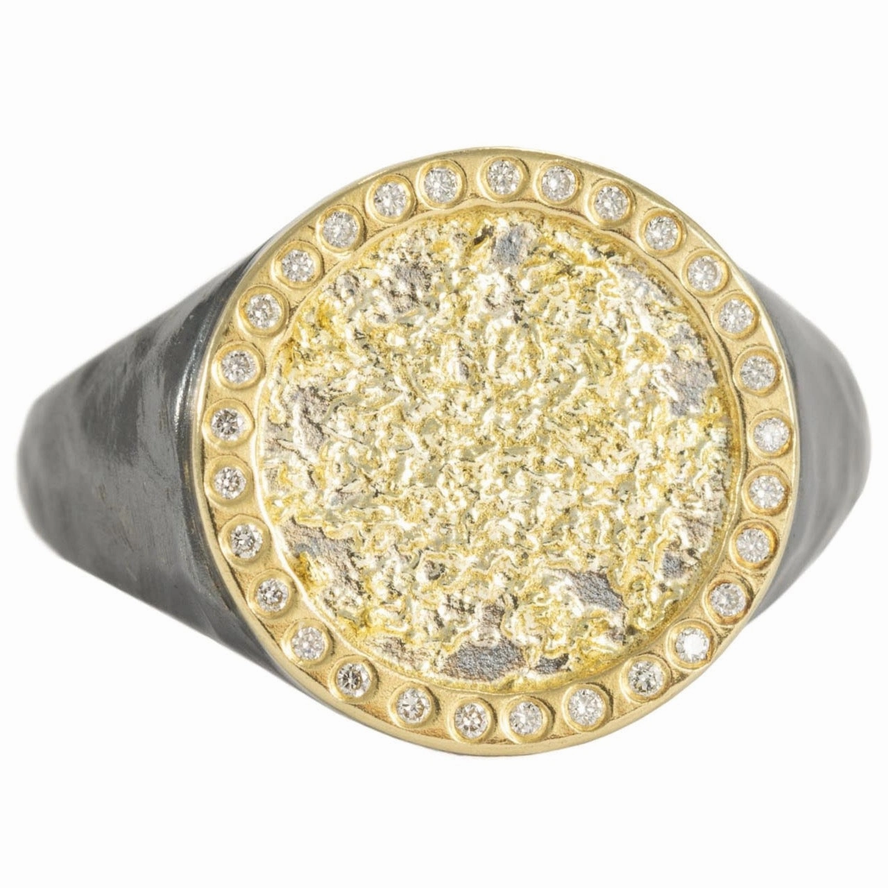Lustrous Look Charming Accessories Sol Burst Signet - 22ky, 18ky, Oxidized Silver   VS Diamonds