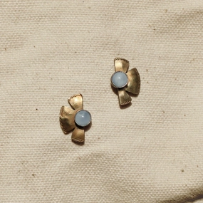 Fine Detailing Solis Studs - Oxidized Brass, Sterling Silver   Blue Moonstone Glass