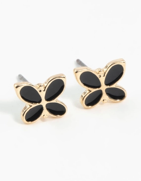 Black Butterfly Enamel Stud Earrings Bold Look Timeless Presence