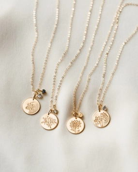 Beautiful Style Friend Gift Solid Gold Flora Birthstone Necklace