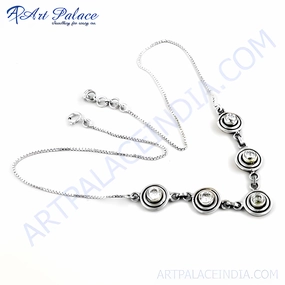 Stunning New Fashion Cubic Zirconia Silver Necklace - Round CZ Gemstone Necklace Great Piece Birthday Present