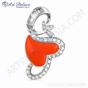 Luxury Coral CZ Gemstone Silver Pendant - Hot Jewelry Trends 2023 Cultural Highlight