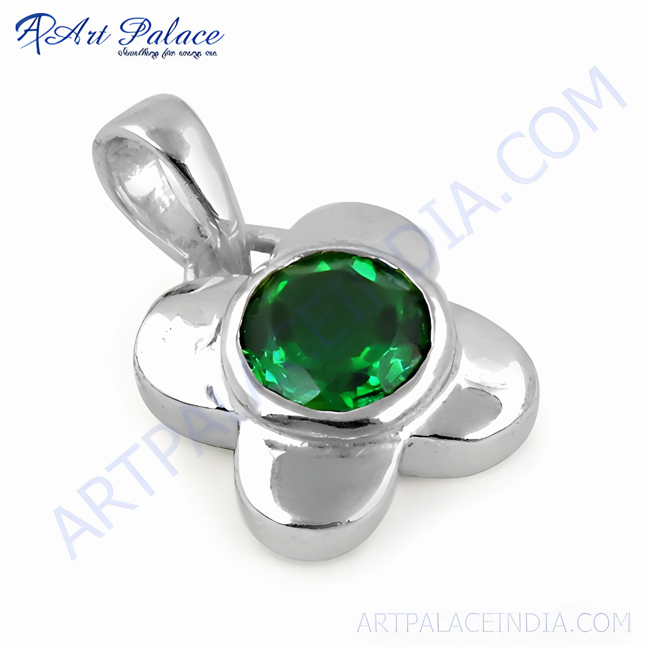 Elegant Royal Green Cubic Zirconia Gemstone Silver Pendant - Shop Now youth choice