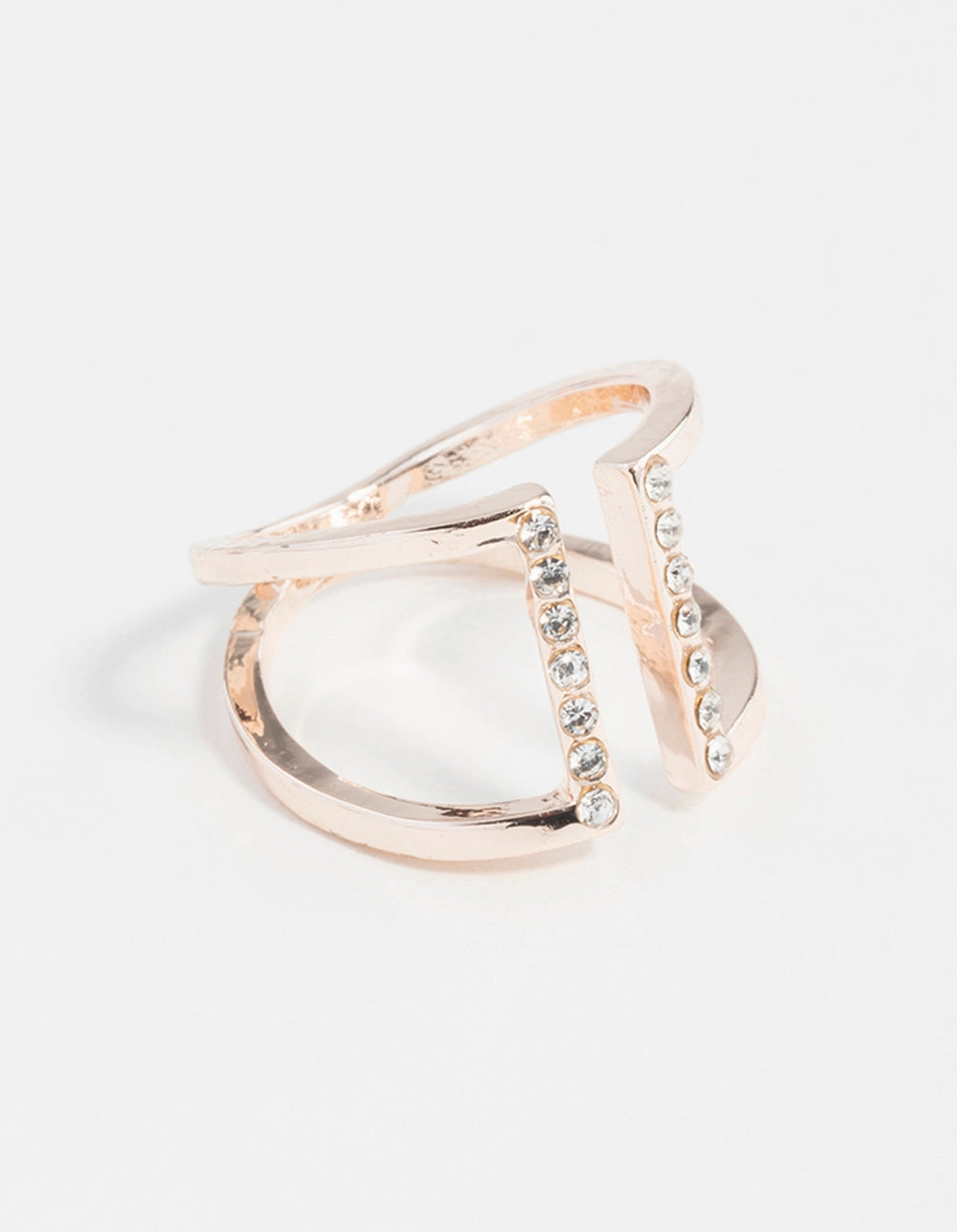 Rose Gold Open Diamante Ring Bold Feature Evening Accent