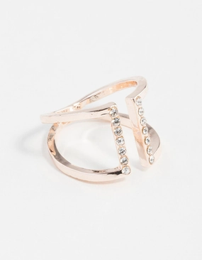 Rose Gold Open Diamante Ring Bold Feature Evening Accent