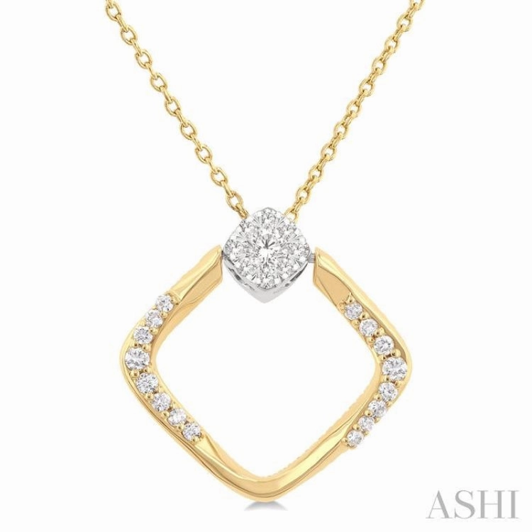 Mindful Item 1/5 Ctw Cushion Shape Lovebright Round Cut Diamond Pendant With Chain in 10K Yellow and White Gold