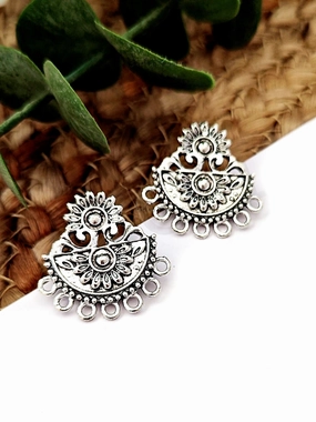 Contemporary Jewelry Shiny Ornament Silver half circle flowers stud earring components earrings findings ESS200