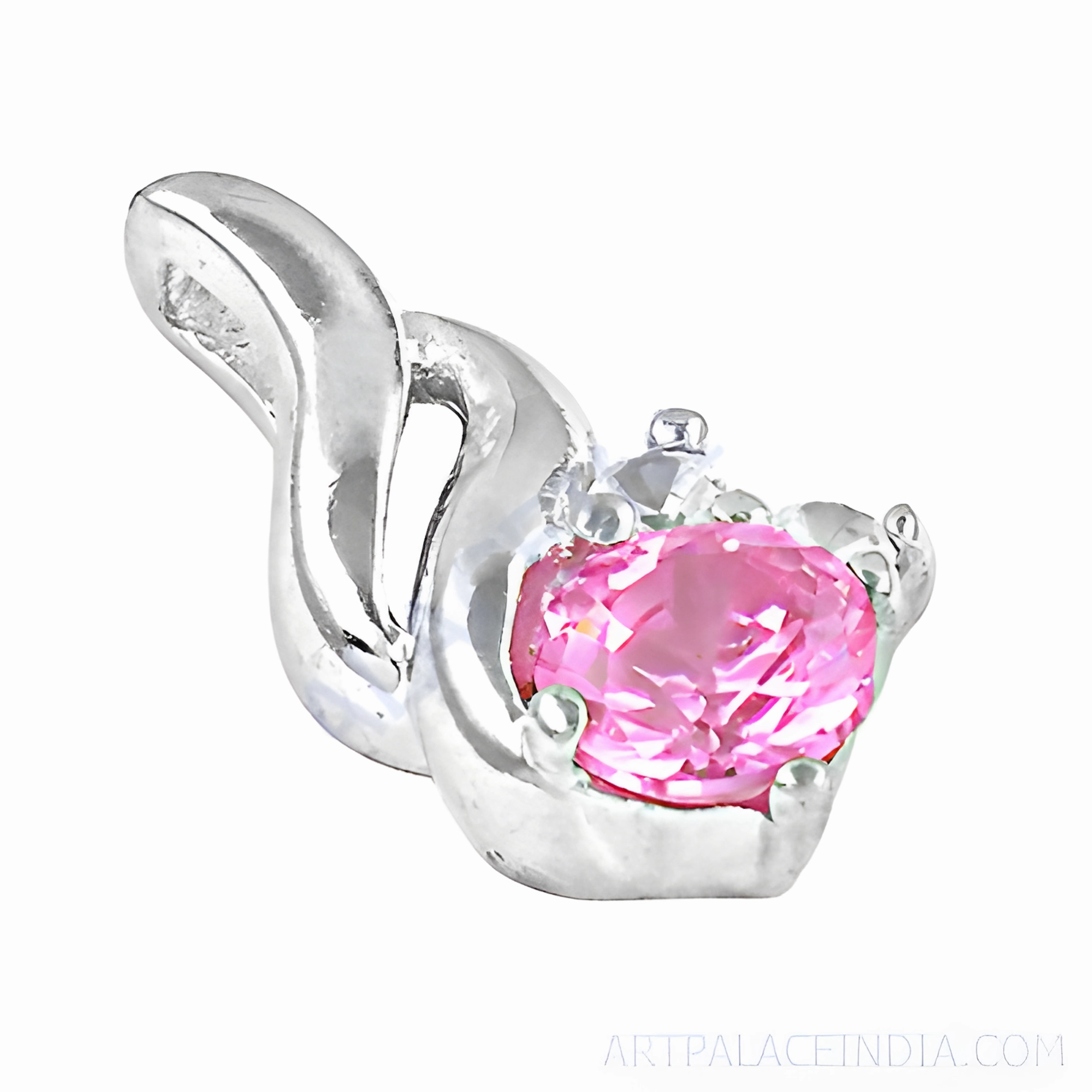 Elegant Pink & White Cubic Zirconia Silver Pendant Unique Accent