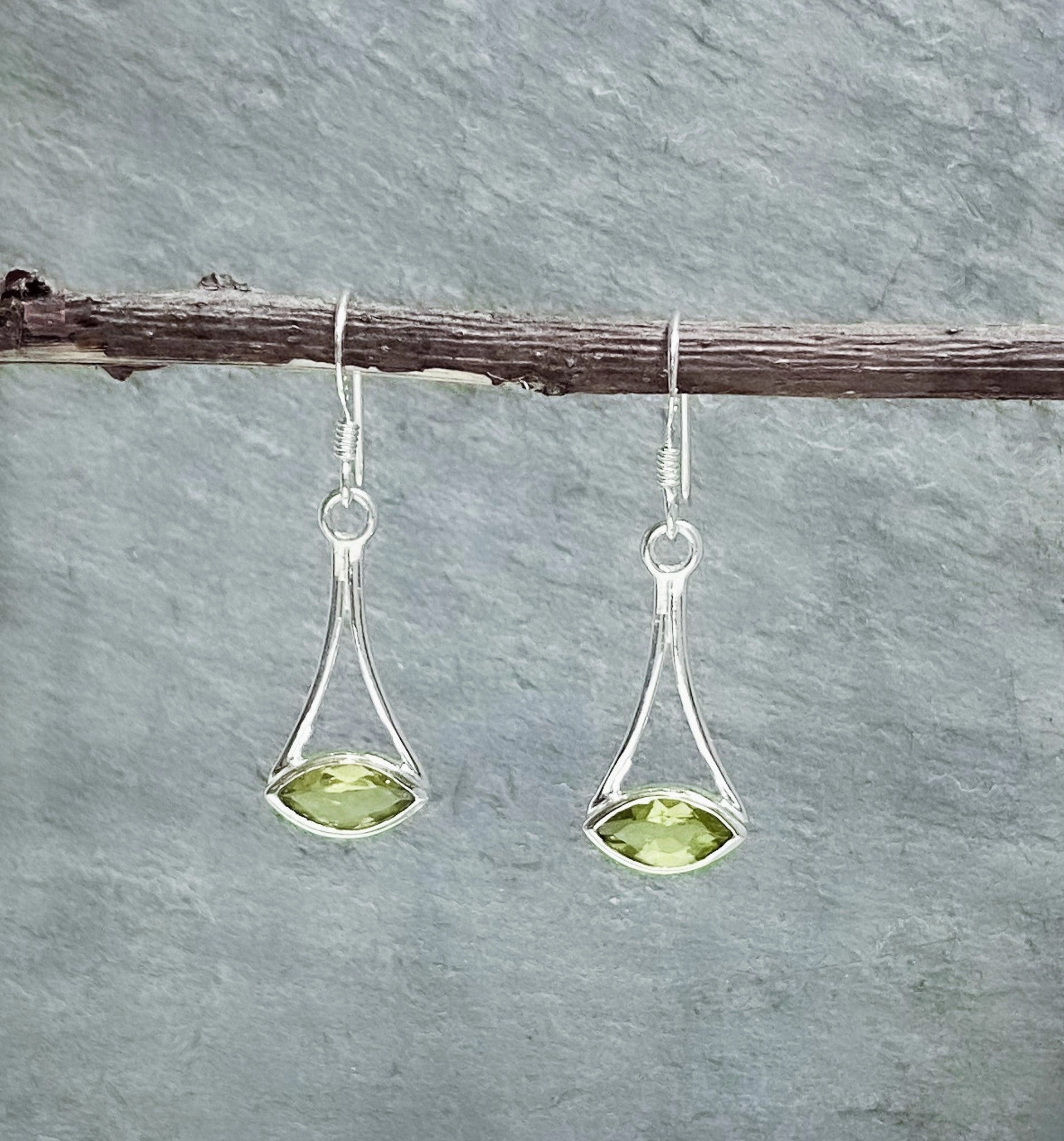 Sterling Silver Geometric Earring With Peridot Sophisticated Jewelry Design