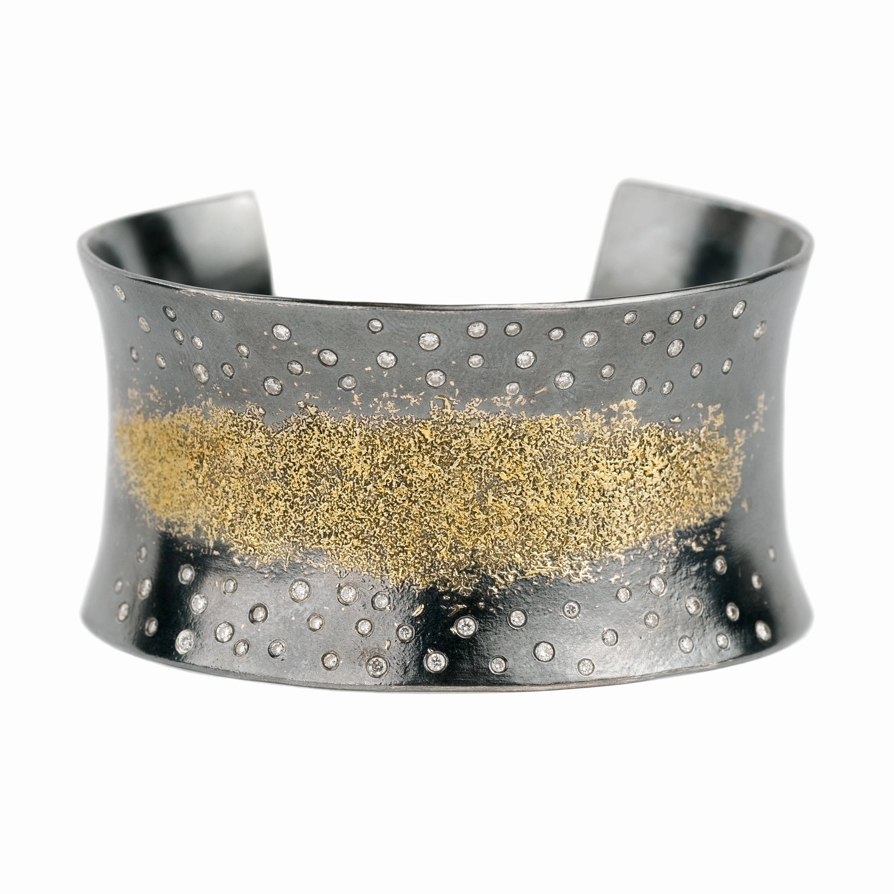 Breezy Bop Cuff - 22k Gold Dust, Oxidized Argentium Silver   Reclaimed Diamonds Subtle Spark Crafted Accent