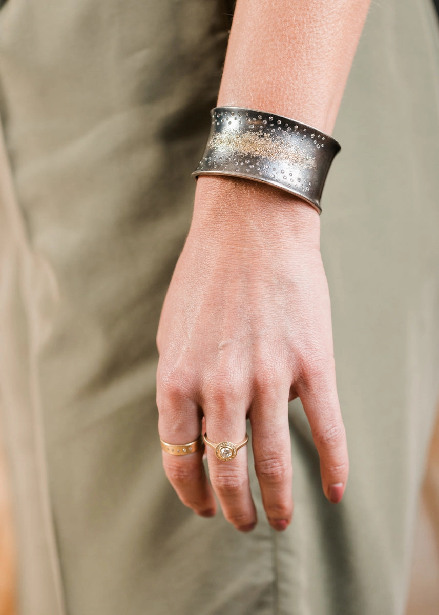Bridal Look Breezy Bop Cuff - 22k Gold Dust, Oxidized Argentium Silver   Reclaimed Diamonds