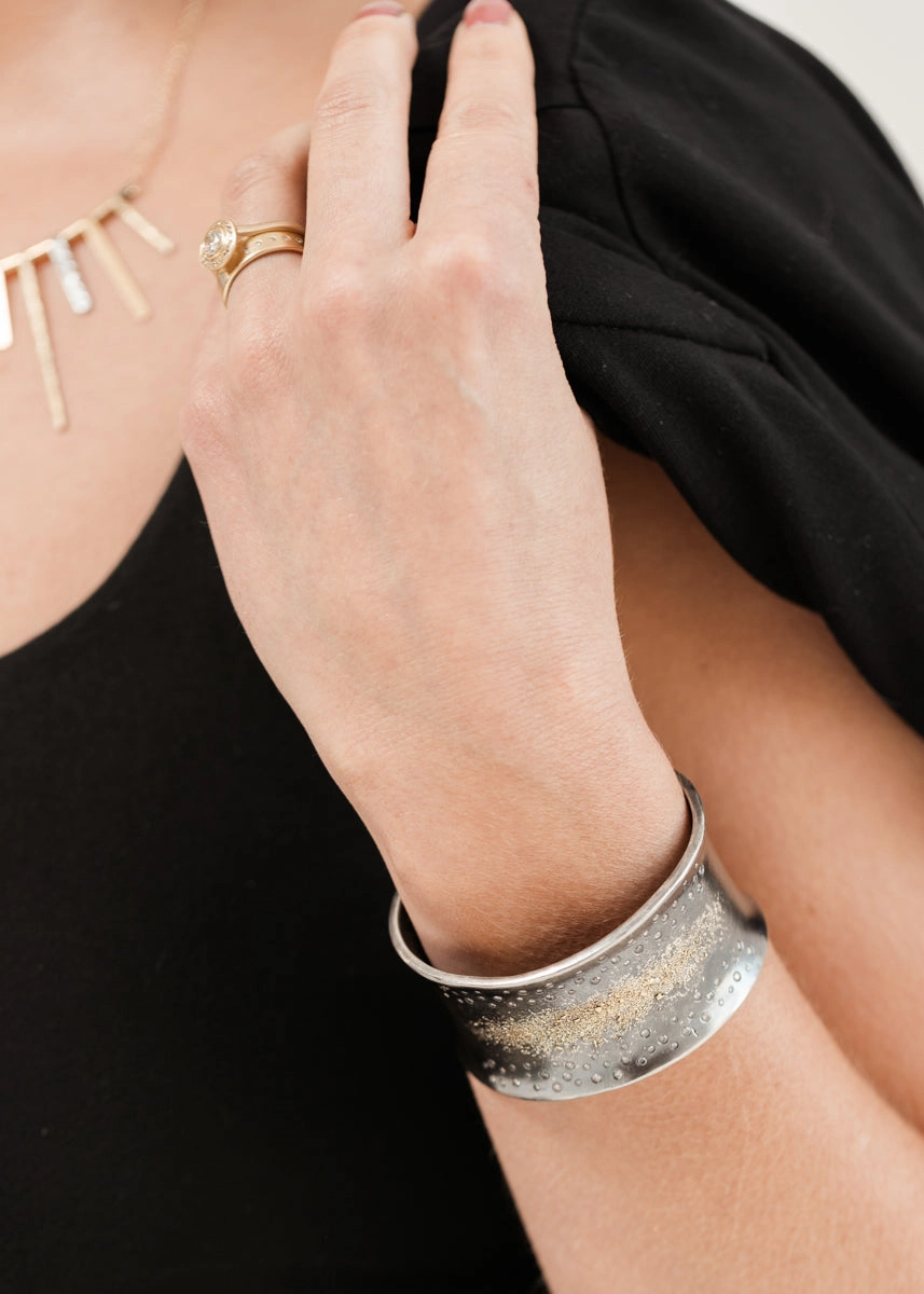 Distinctive Piece Breezy Bop Cuff - 22k Gold Dust, Oxidized Argentium Silver   Reclaimed Diamonds