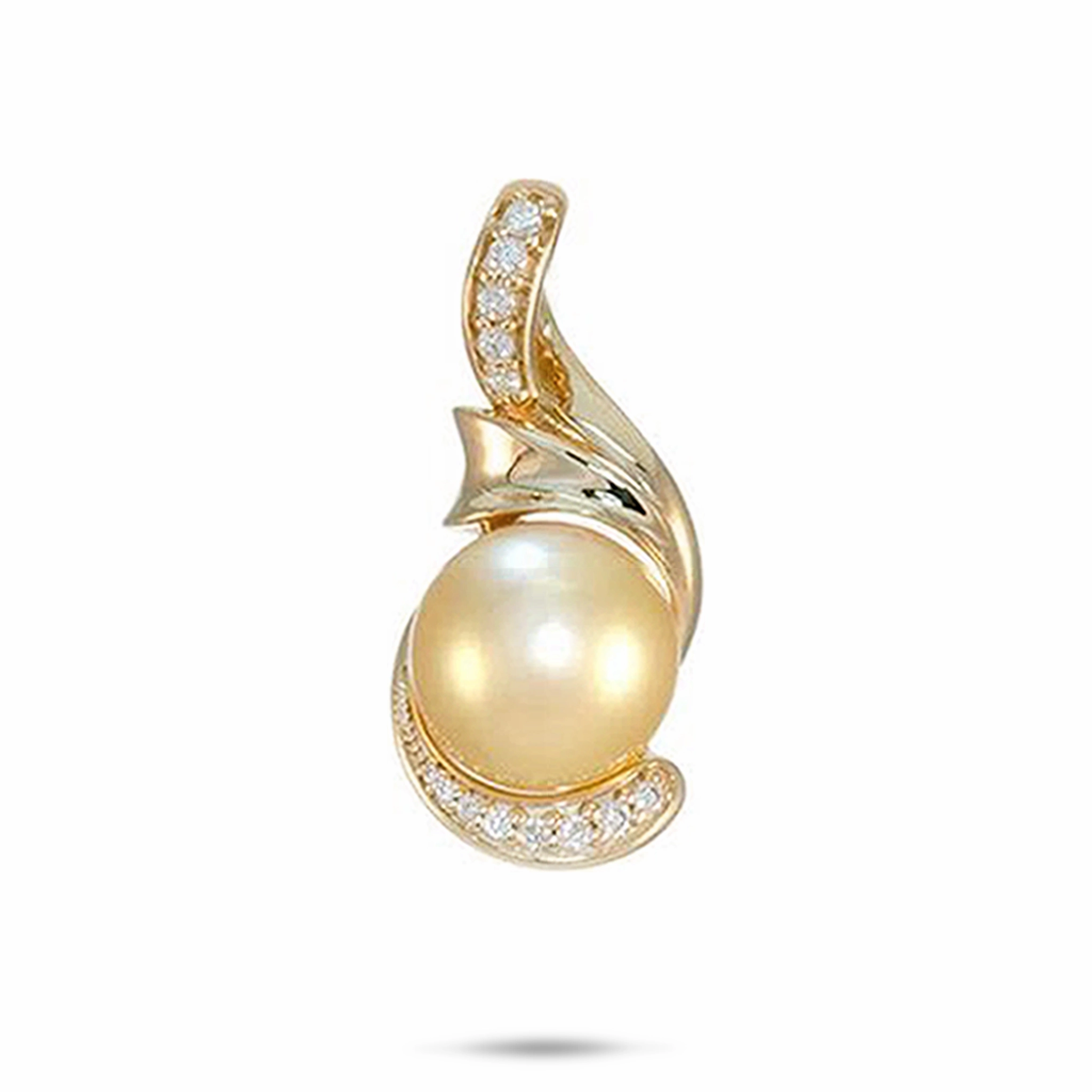 Youth Style Genuine Smile South Sea Gold Pearl Pendant in Gold with Diamonds - 12-13mm
