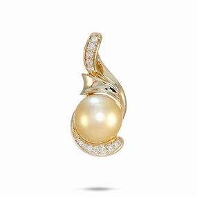 Youth Style Genuine Smile South Sea Gold Pearl Pendant in Gold with Diamonds - 12-13mm