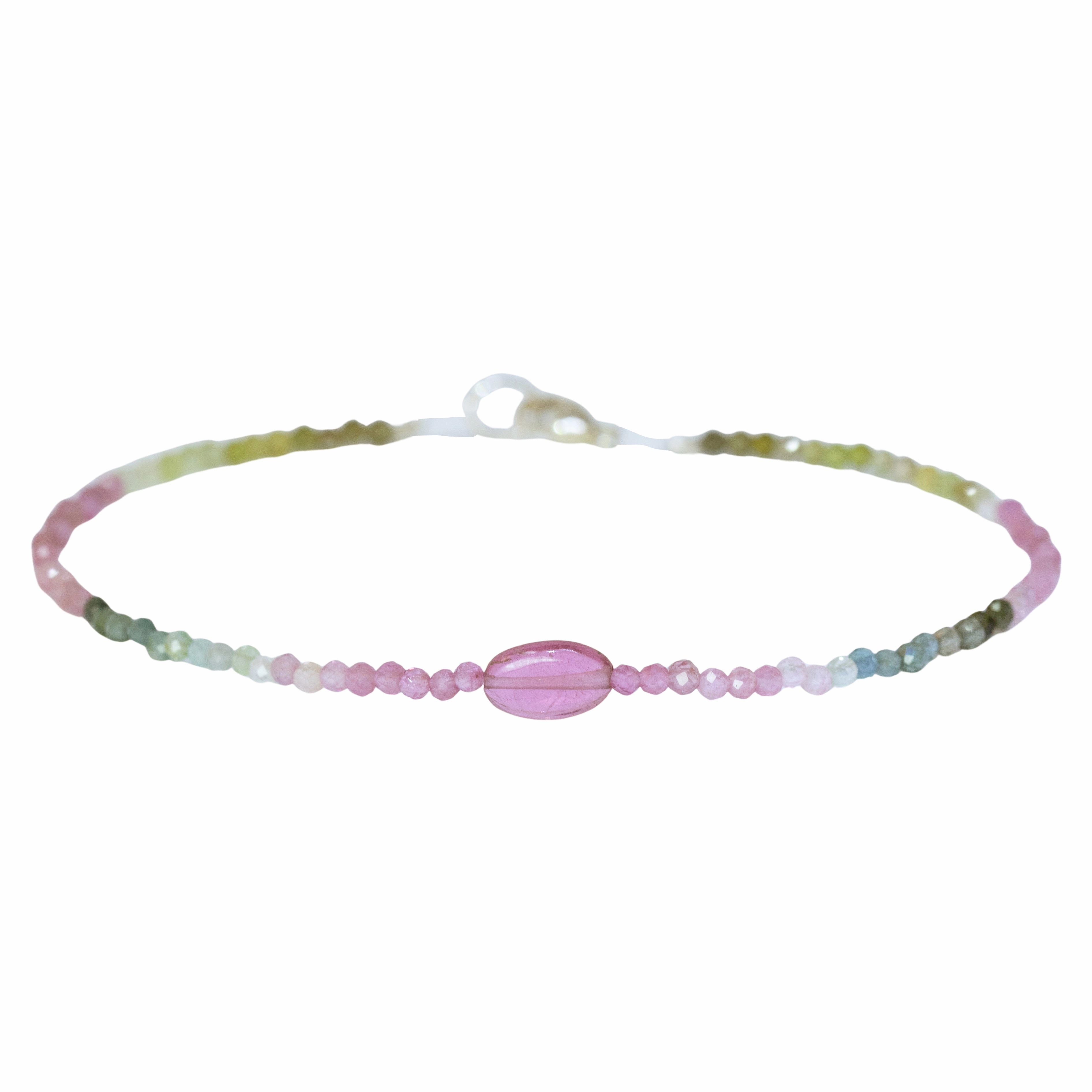 Textured Accent Stylish Highlight Watermelon Tourmaline   Medium Pink Tourmaline Beaded Bracelet