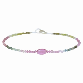 Textured Accent Stylish Highlight Watermelon Tourmaline   Medium Pink Tourmaline Beaded Bracelet