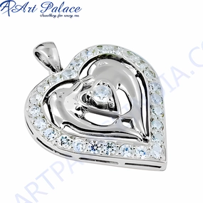 spring fresh 925 Sterling Silver Heart Design CZ Pendant | Cubic Zirconia Silver Jewelry