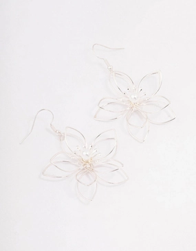 Silver Wire Pearl Drop Earrings Minimal Highlight