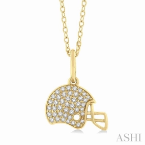 1/5 Ctw Petite Football Helmet Round Cut Diamond Fashion Pendant With Chain in 10K Yellow Gold Affordable Jewelry
