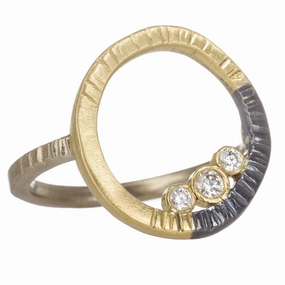 Turning Aspen Ring- 18ky Gold, 14kpw Gold, Oxidized Silver   Reclaimed Diamonds Classic Beauty High Fashion