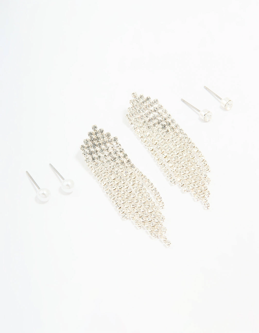 Classic Choice Silver Pearl Stud & Diamante Cupchain Earrings 3-Pack