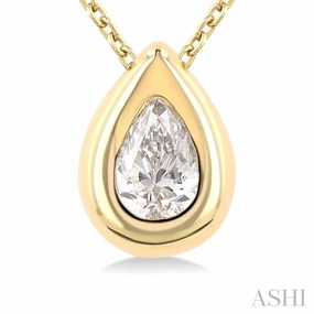 Self Reward Fashion Focus 1/3 Ctw Bezel Set Pear Cut Diamond Bubble Fashion Pendant With Chain in 14K Yellow Gold