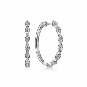14K White Gold 30mm Diamond Classic Hoop Earrings Premium Style