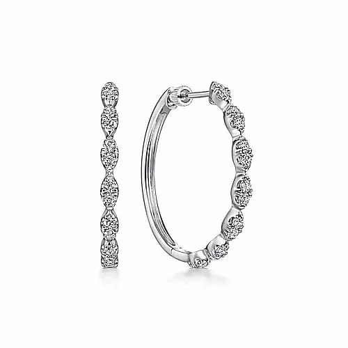 14K White Gold 30mm Diamond Classic Hoop Earrings Premium Style