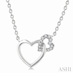Collection Accessory 1/10 Ctw Round Cut Diamond Interlocked Heart Fashion Petite Pendant With Chain in 10K White Gold