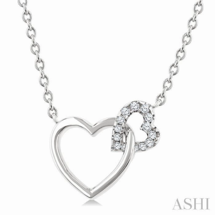 Collection Accessory 1/10 Ctw Round Cut Diamond Interlocked Heart Fashion Petite Pendant With Chain in 10K White Gold