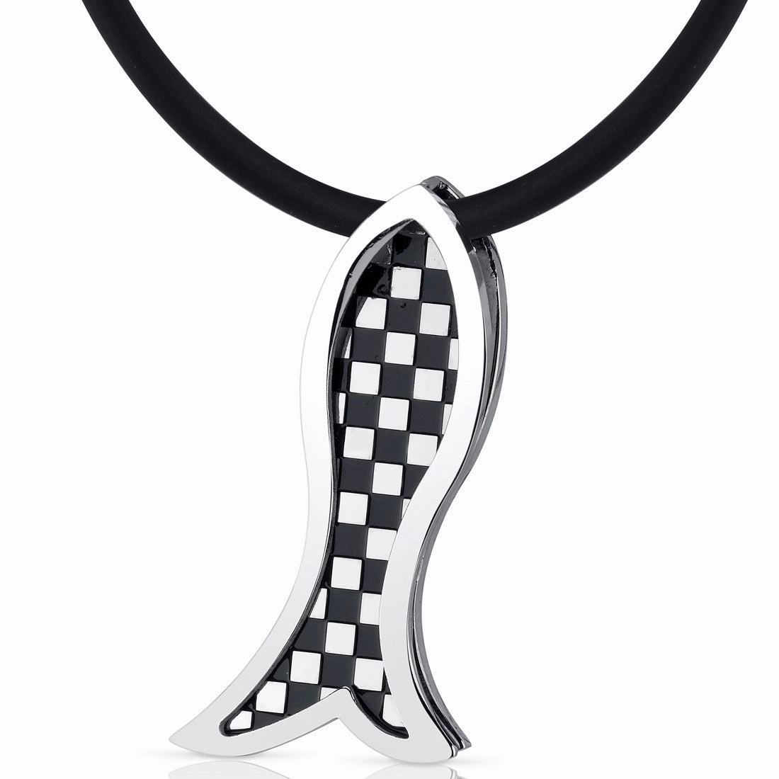 Stainless Steel Fish Slider Necklace 18 2 inch Black Cord Modern Statement