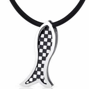Stainless Steel Fish Slider Necklace 18 2 inch Black Cord Modern Statement