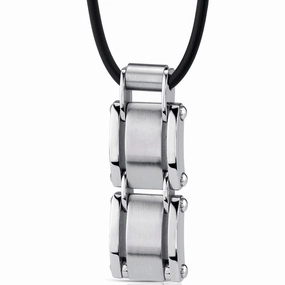 Active Lifestyle Pretty Piece Stainless Steel Geometric Link Bar Pendant, 18 2 inch Black Cord