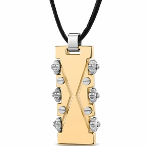 Stainless Steel Gold-Tone Rivet Dog Tag Bar Pendant Party Charm Adornment Minimal Edge