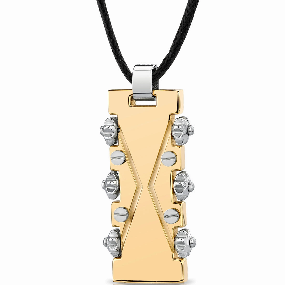 Stainless Steel Gold-Tone Rivet Dog Tag Bar Pendant Party Charm Adornment Minimal Edge