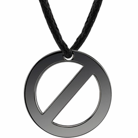 Era Piece Matching Adornment Stainless Steel Gunmetal Finish Circle Pendant on a Black Cord