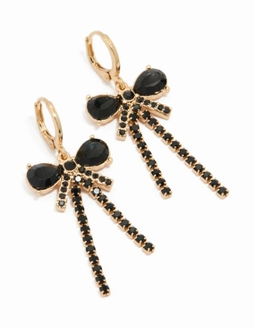 Gold Black Diamante Cupchain & Bow Drop Earrings Timeless Features